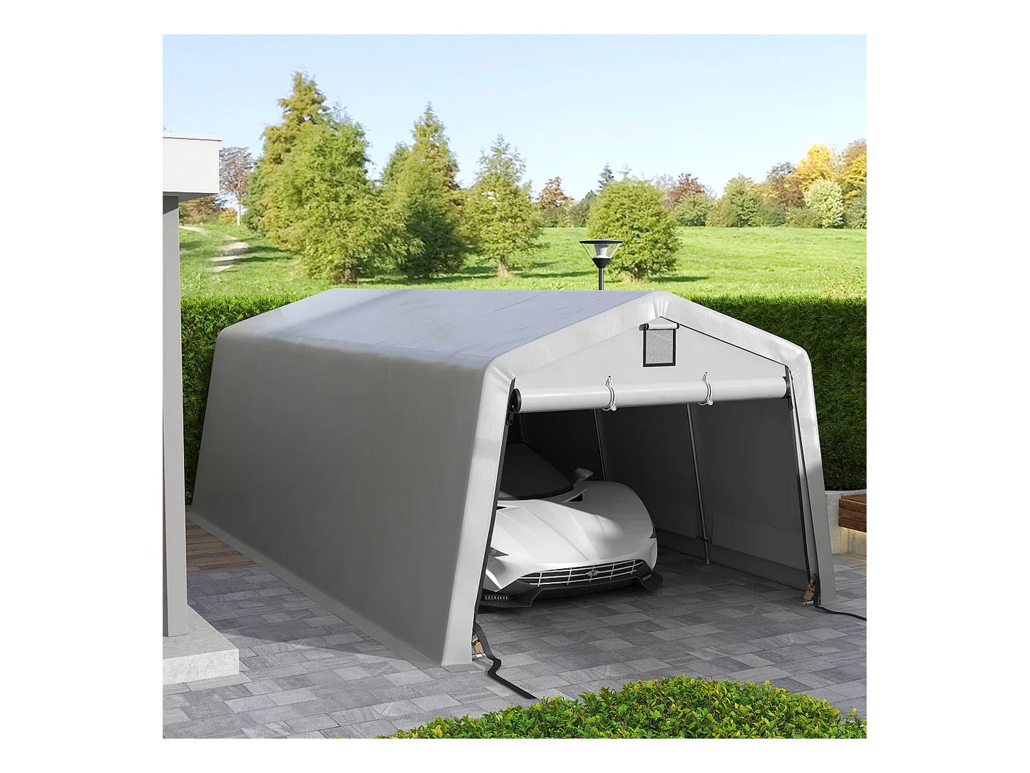 Tente de garage carport 6 x 3,3 x 2,4 m en acier galvanisé - Robuste, PE haute densité 150 g/m², imperméable et anti-UV - Gris