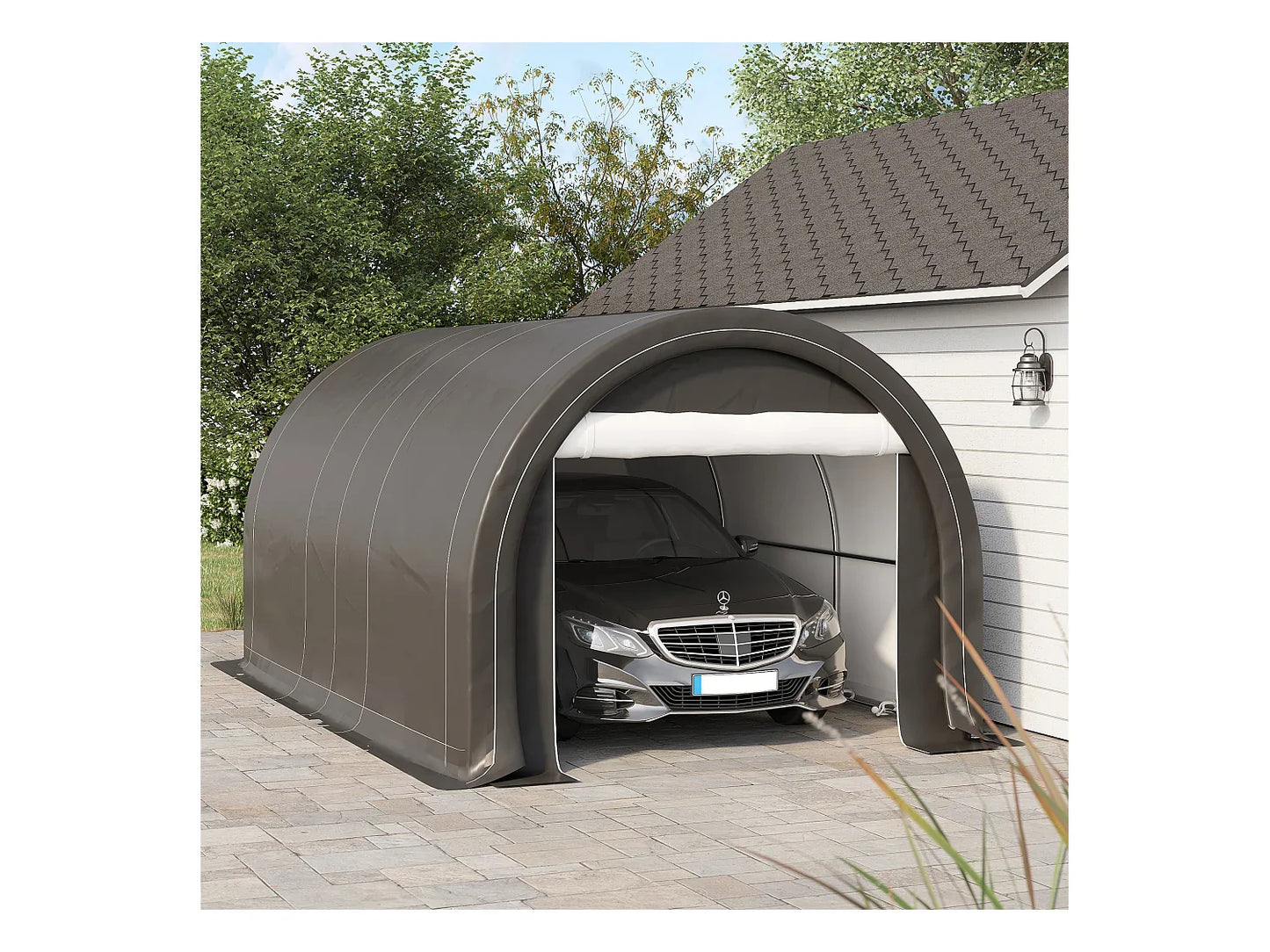 Tente de garage carport 5 x 3 x 2,4 m - Acier galvanisé robuste, PE haute densité 190 g/m², imperméable et anti-UV, gris