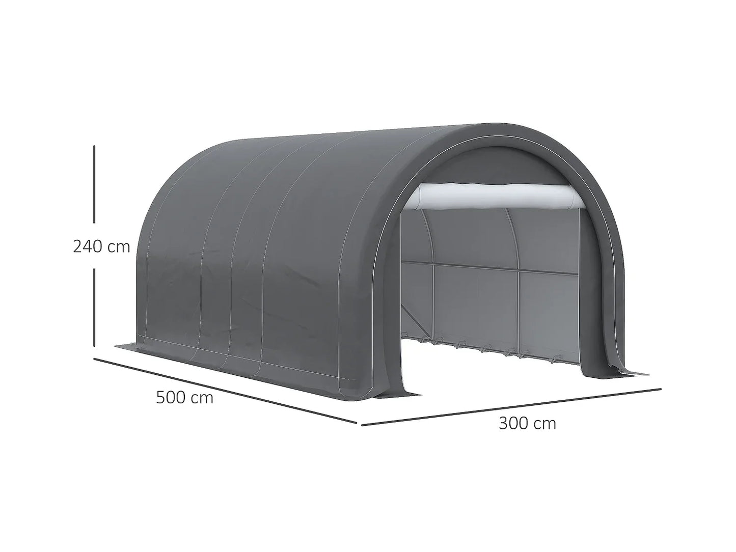 Tente de garage carport 5 x 3 x 2,4 m - Acier galvanisé robuste, PE haute densité 190 g/m², imperméable et anti-UV, gris