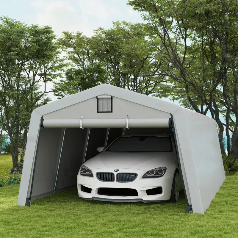 Tente de garage Outsunny - Carport 6,2 x 3,3 x 2,4 m en acier galvanisé, robuste, PE haute densité 150 g/m², imperméable et anti-UV