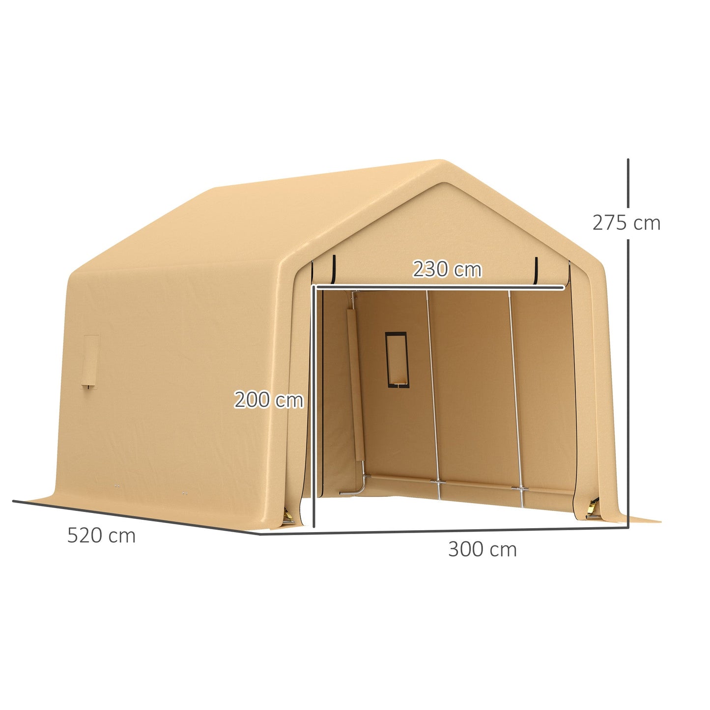 Tente de garage Outsunny 3 x 5,2 m – Abri voiture extérieur avec porte enroulable amovible jaune