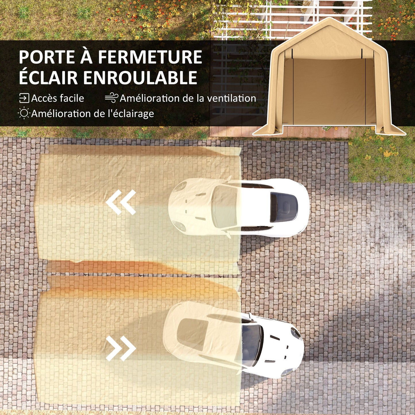 Tente de garage Outsunny 3 x 5,2 m – Abri voiture extérieur avec porte enroulable amovible jaune