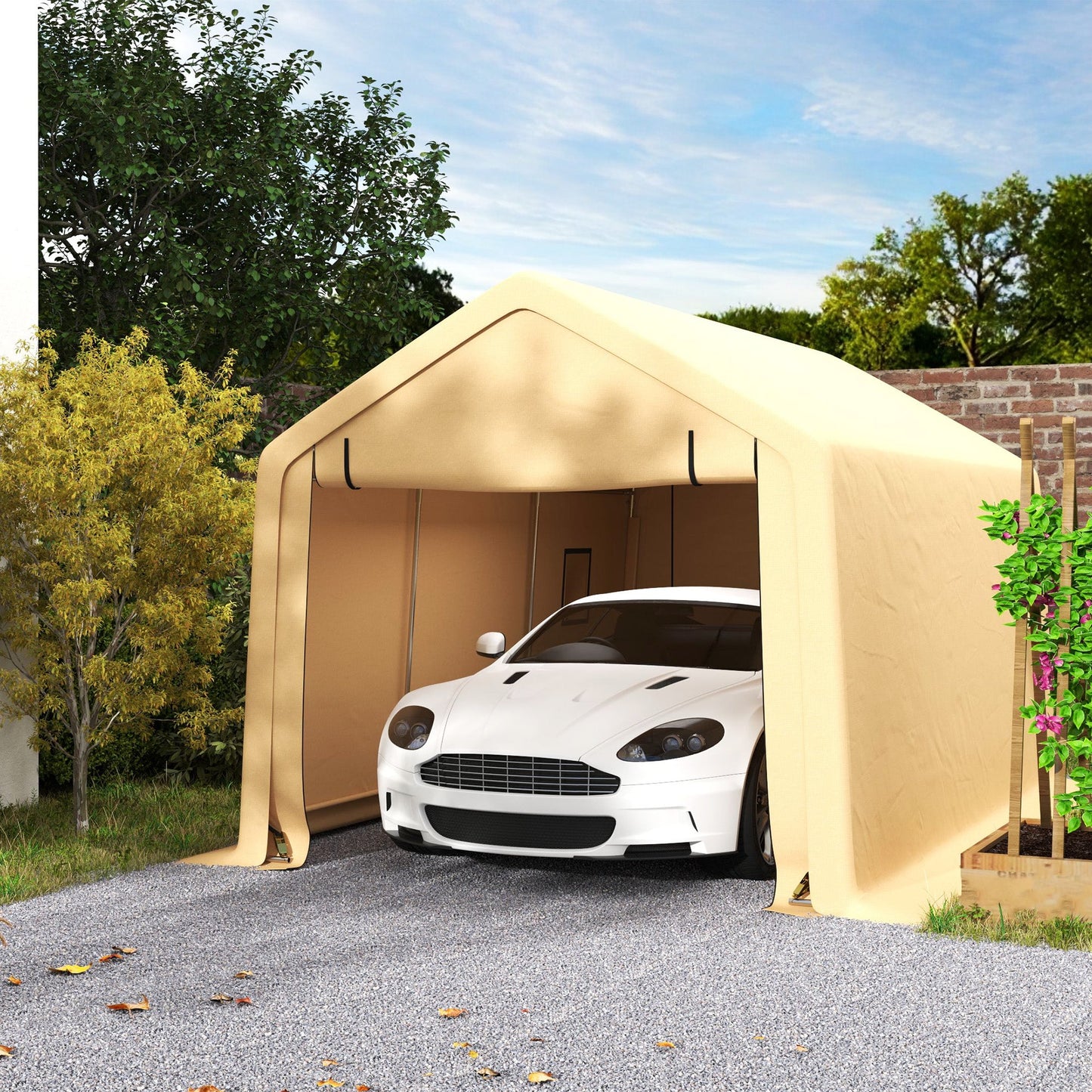 Tente de garage Outsunny 3 x 5,2 m – Abri voiture extérieur avec porte enroulable amovible jaune