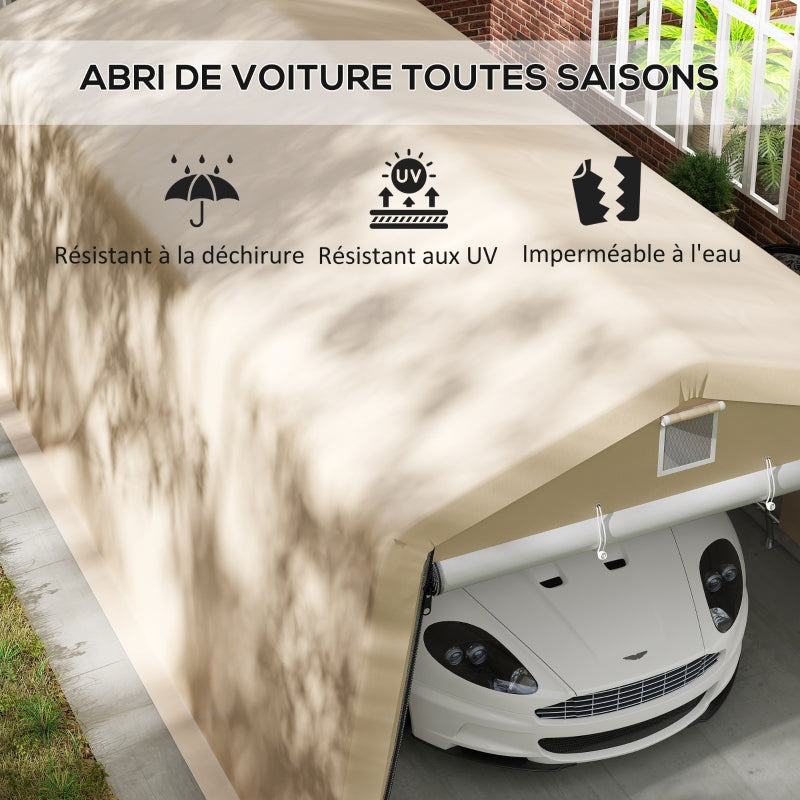 Tente garage carport Outsunny - 6,2 x 3,3 x 2,4 m, acier galvanisé, PE haute densité 150 g/m², imperméable et anti-UV