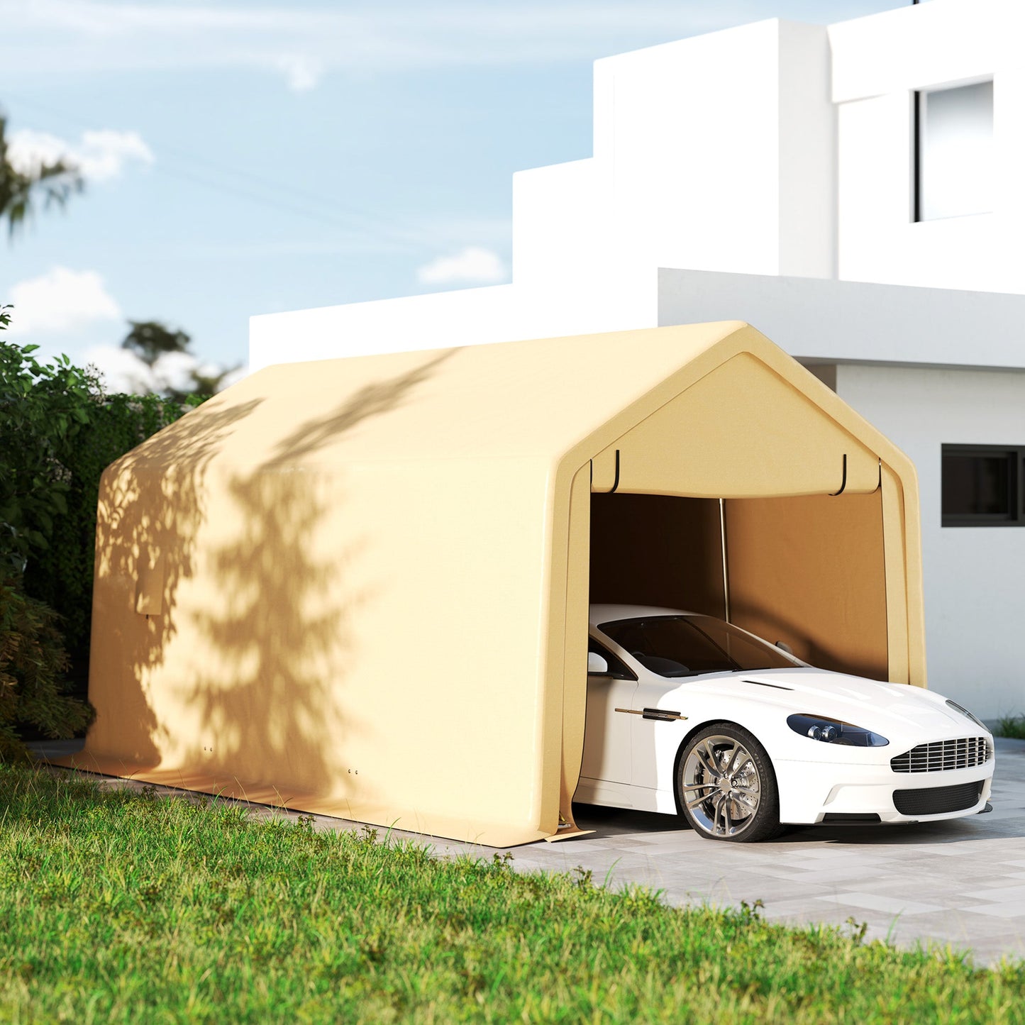 Tente de garage Outsunny 3 x 5,2 m – Abri voiture extérieur avec porte enroulable amovible jaune