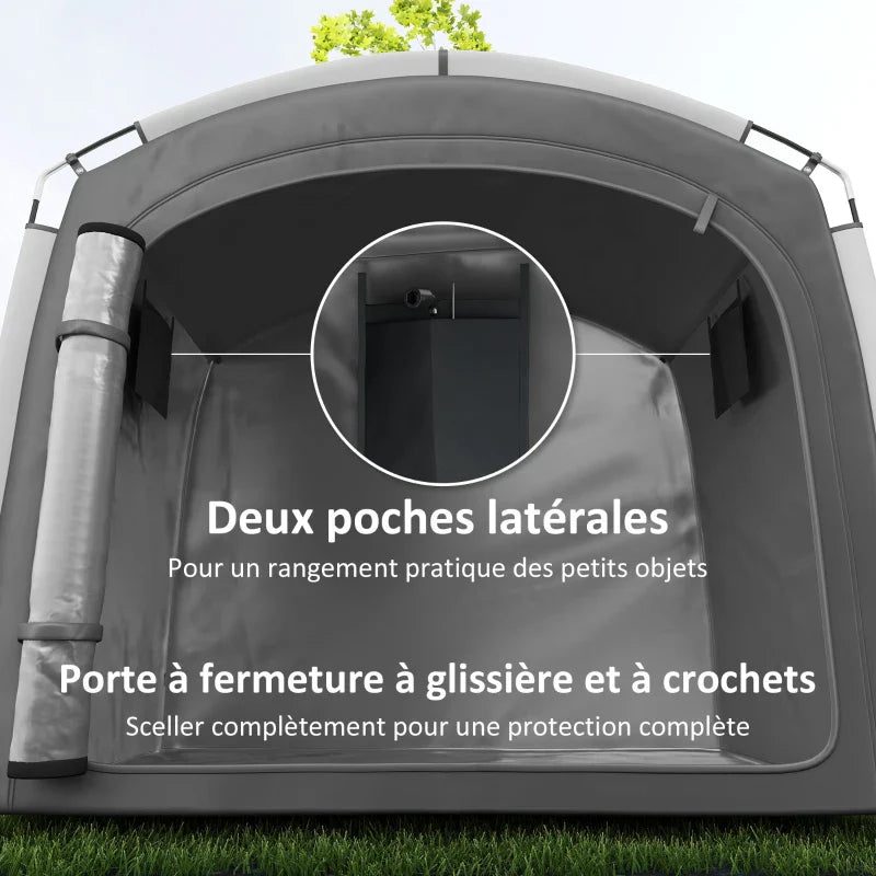 Abri de vélo portable Outsunny pour 3-4 vélos avec 2 poches latérales - 205 x 140 x 188 cm - Gris foncé