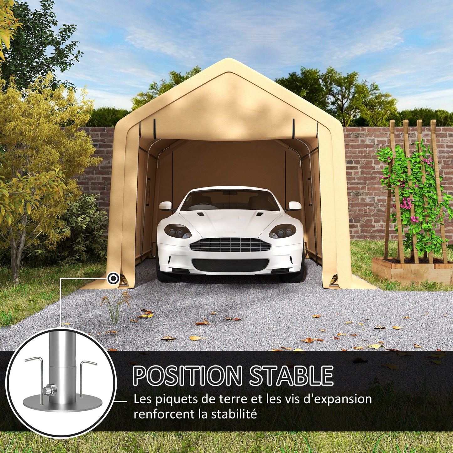 Tente de garage Outsunny 3 x 5,2 m – Abri voiture extérieur avec porte enroulable amovible jaune