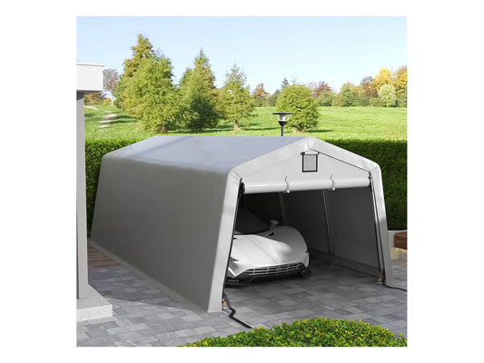 Tente de garage carport 6 x 3,3 x 2,4 m en acier galvanisé - Robuste, PE haute densité 150 g/m², imperméable et anti-UV - Gris