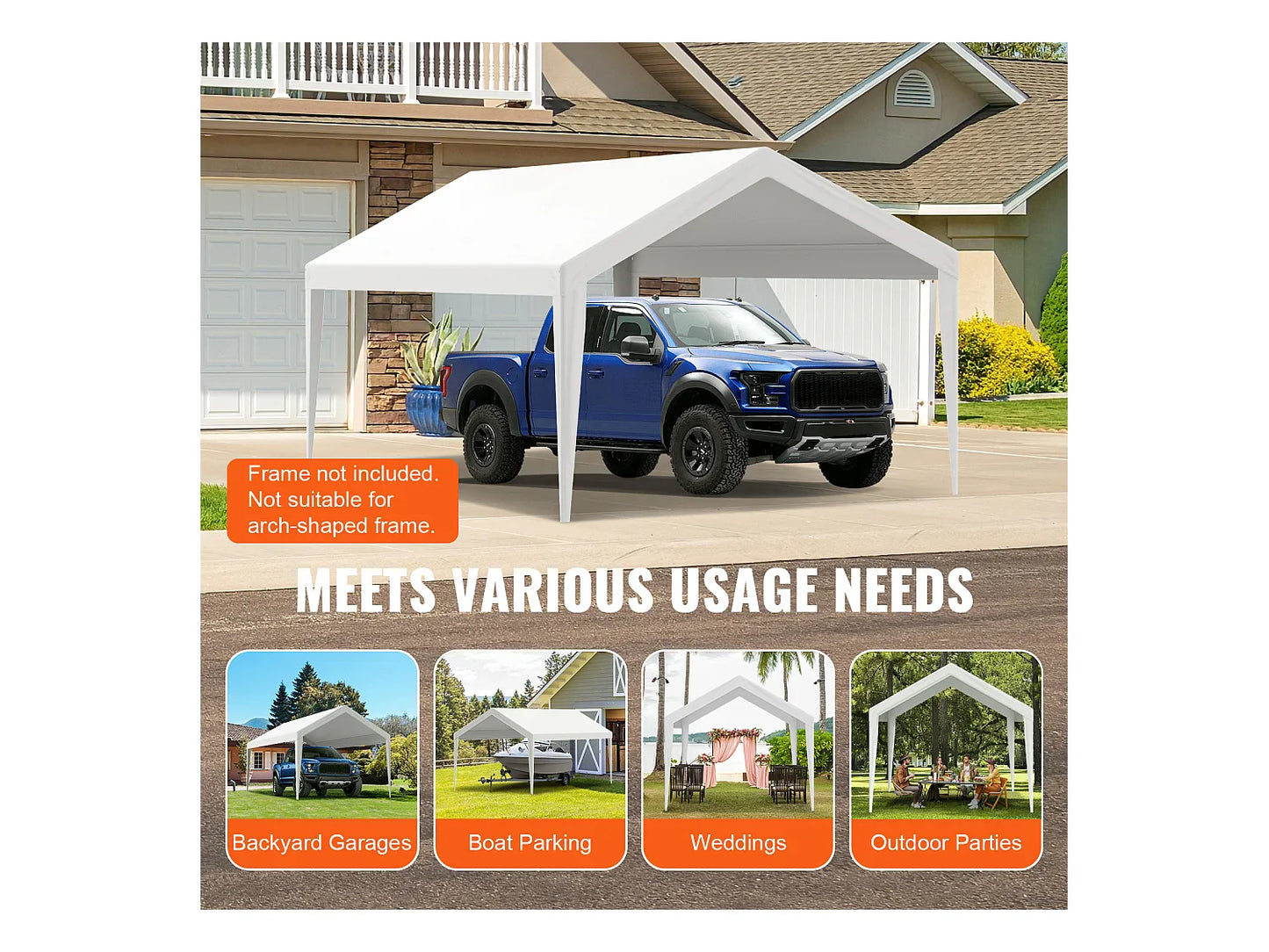 Toile de Rechange SucceBuy pour Abri d'Auto, 305 x 610 cm, Blanc