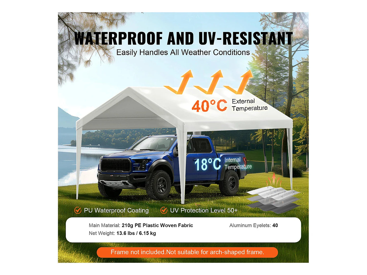 Toile de Rechange SucceBuy pour Abri d'Auto, 305 x 610 cm, Blanc