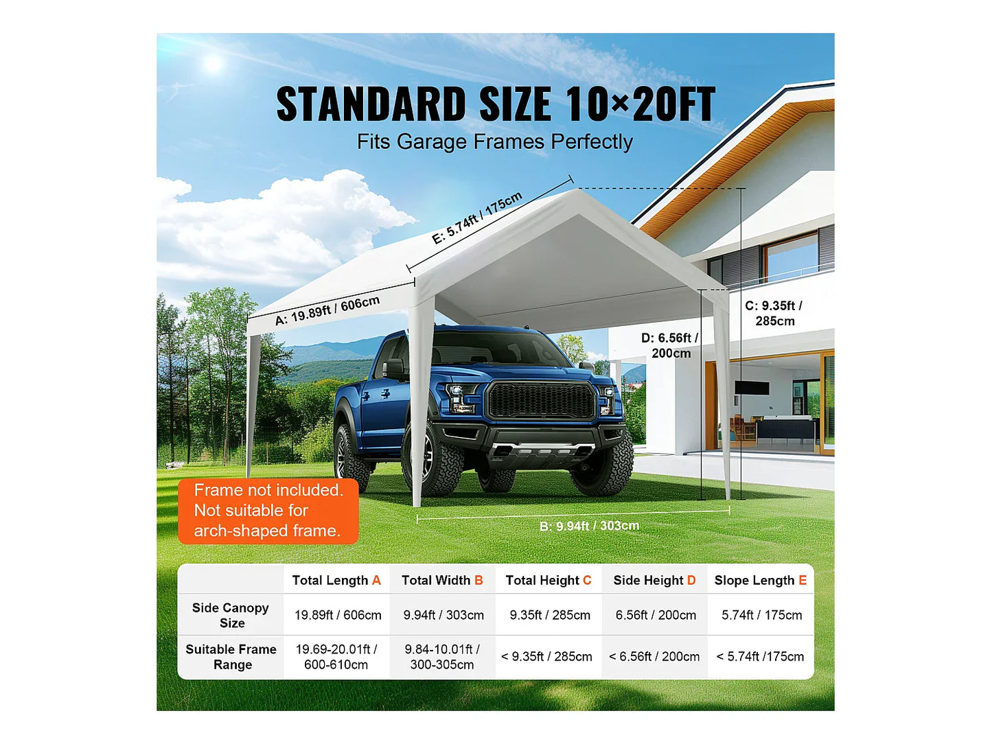 Toile de Rechange SucceBuy pour Abri d'Auto, 305 x 610 cm, Blanc