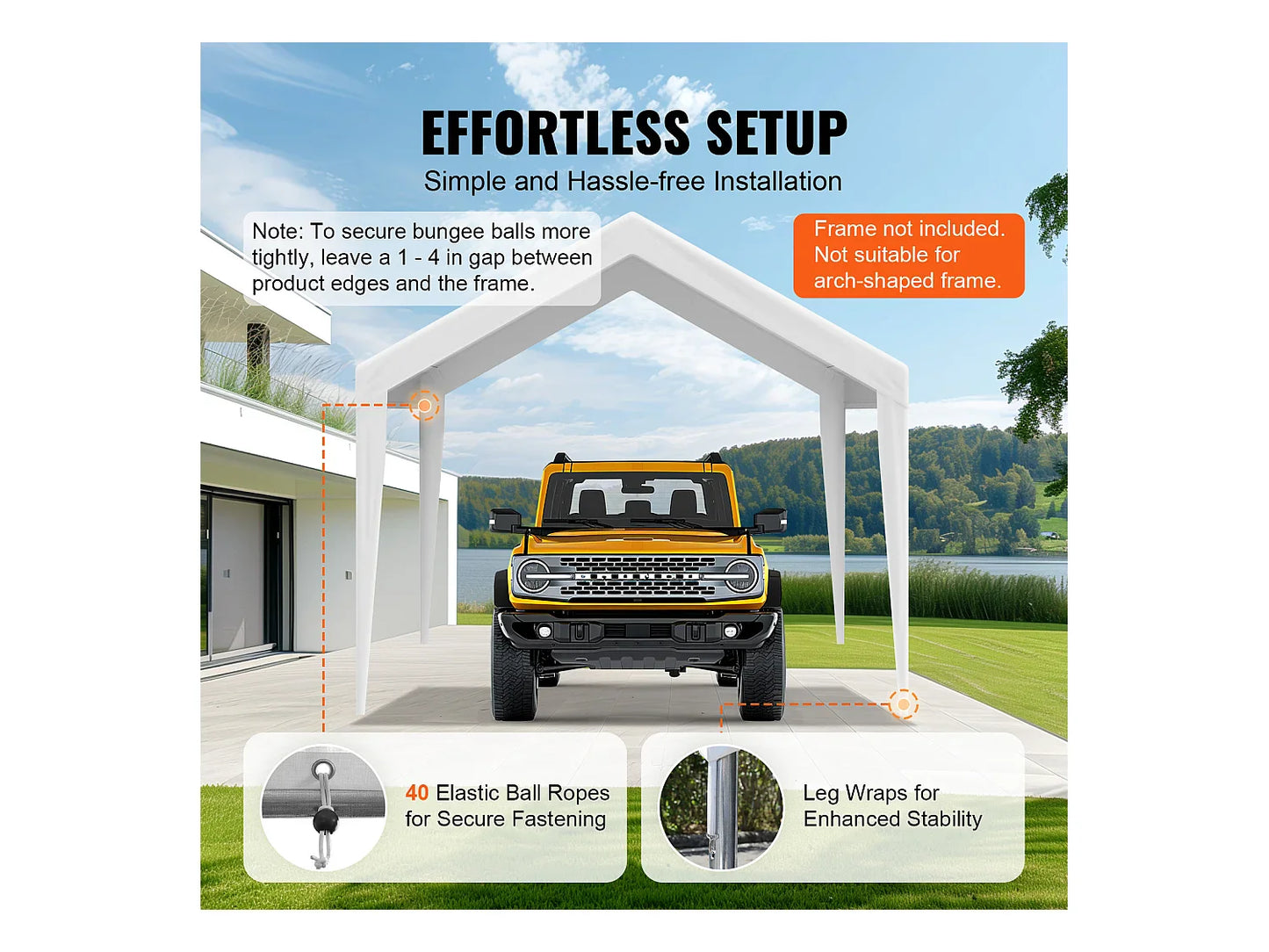 Toile de Rechange SucceBuy pour Abri d'Auto, 305 x 610 cm, Blanc