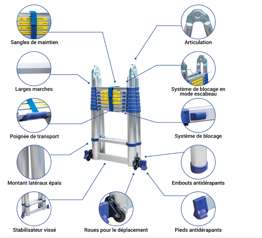 Échelle télescopique portable et pliante Jusqu'à 12m