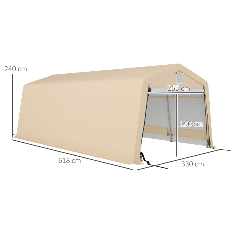 Tente garage carport Outsunny - 6,2 x 3,3 x 2,4 m, acier galvanisé, PE haute densité 150 g/m², imperméable et anti-UV
