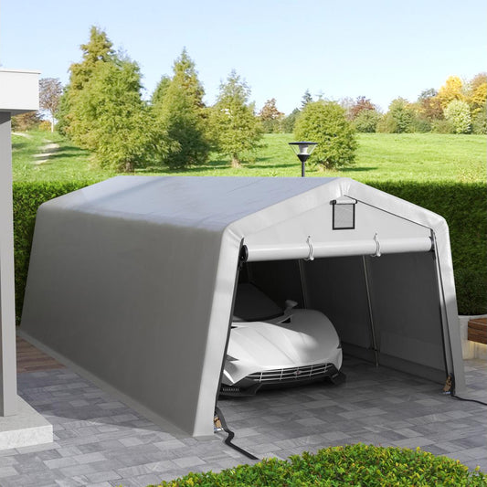 Tente garage carport robuste en acier galvanisé - 6L x 3,3l x 2,4H m - PE haute densité 150 g/m² - Imperméable et anti-UV - Gris