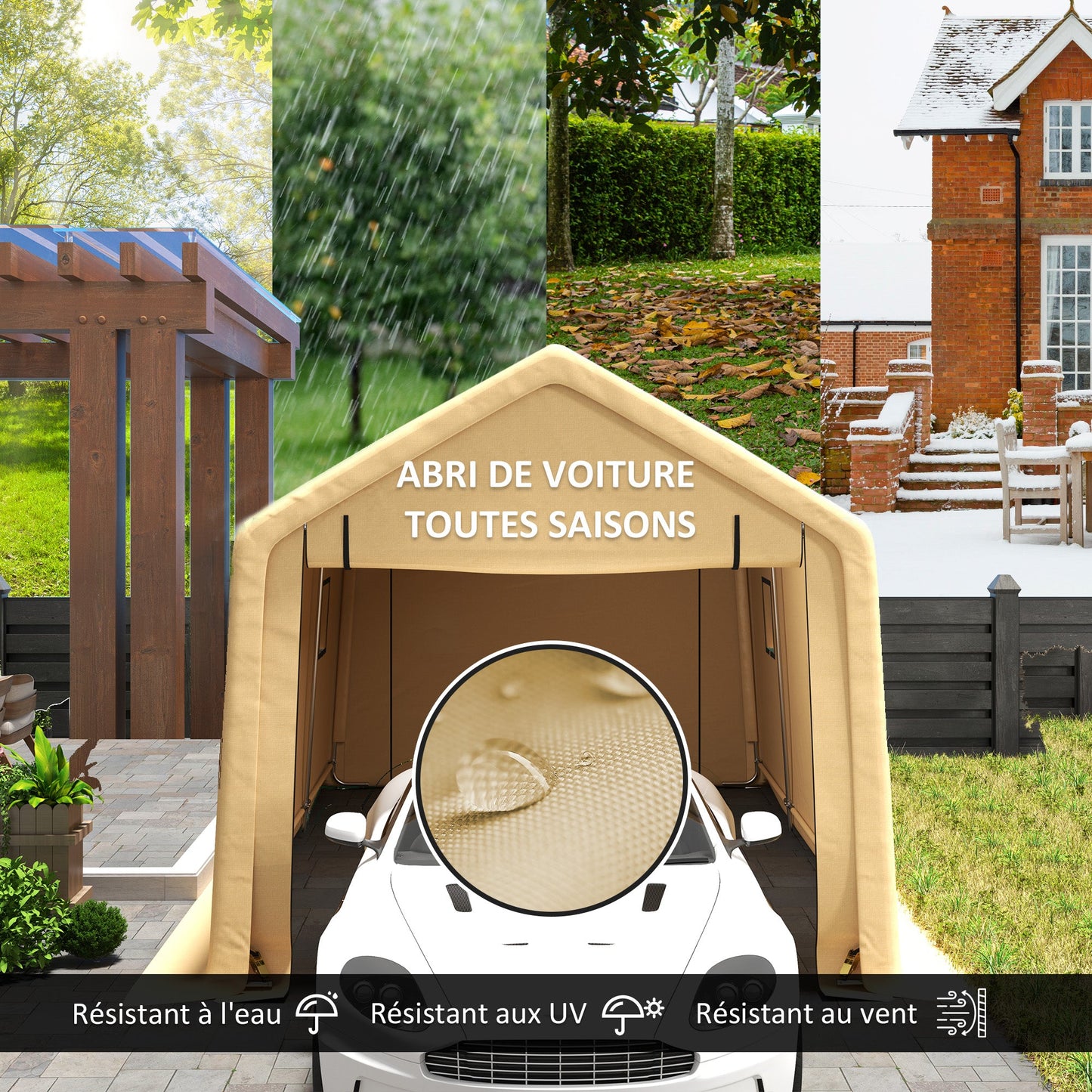 Tente de garage Outsunny 3 x 5,2 m – Abri voiture extérieur avec porte enroulable amovible jaune