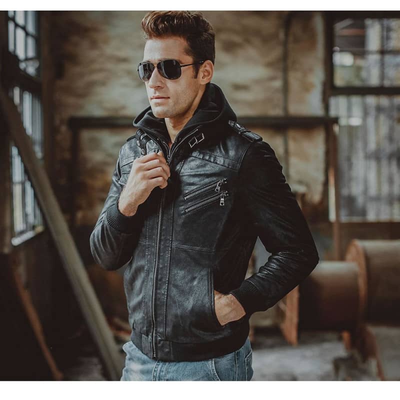 Blouson biker homme à capuche
