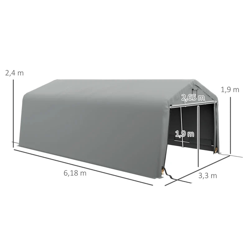 Tente de garage Outsunny - Carport 6,2 x 3,3 x 2,4 m en acier galvanisé, robuste, PE haute densité 150 g/m², imperméable et anti-UV